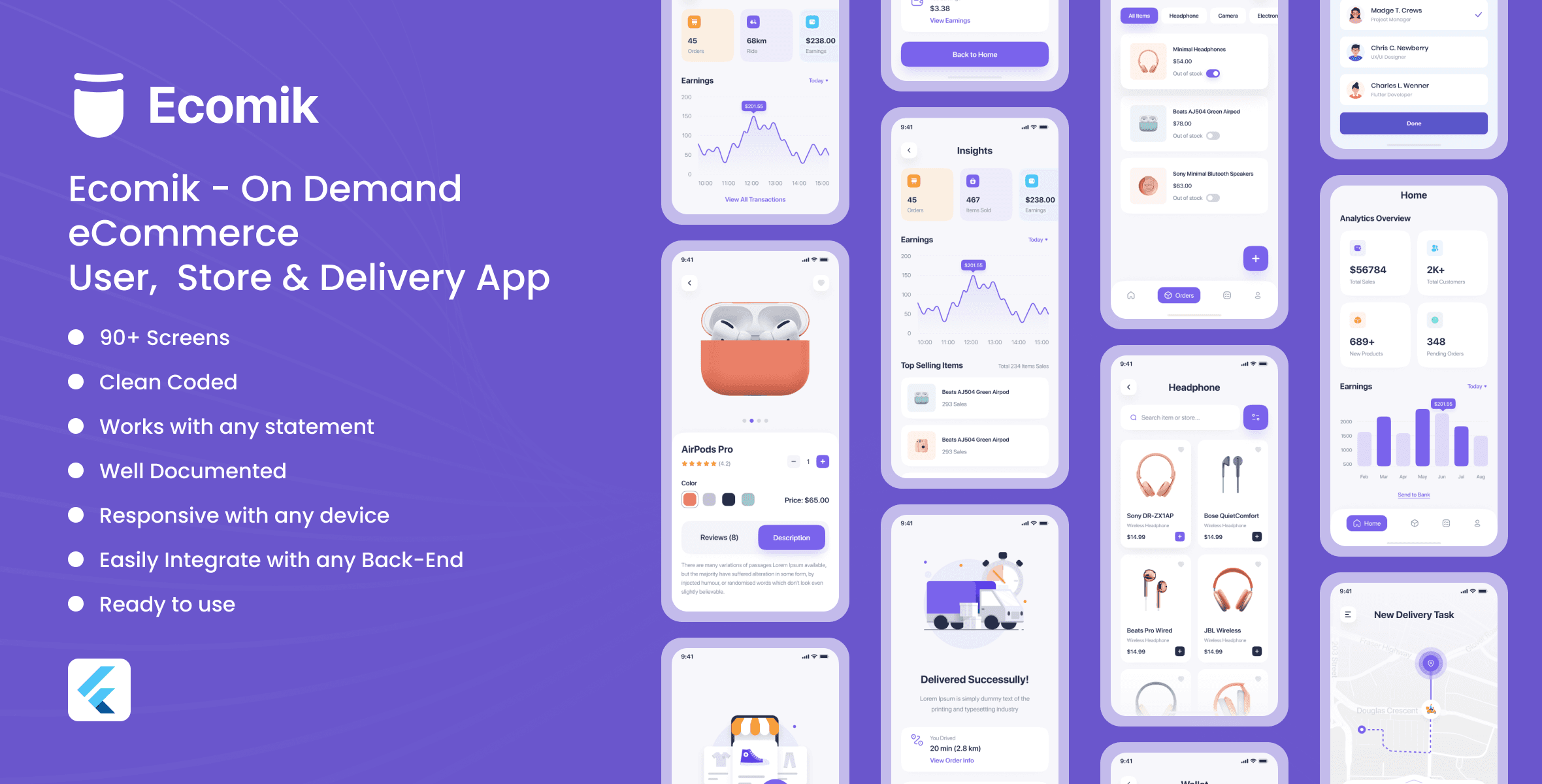 Ecomik – Ecommerce Flutter App Template for User, Store and Delivery.